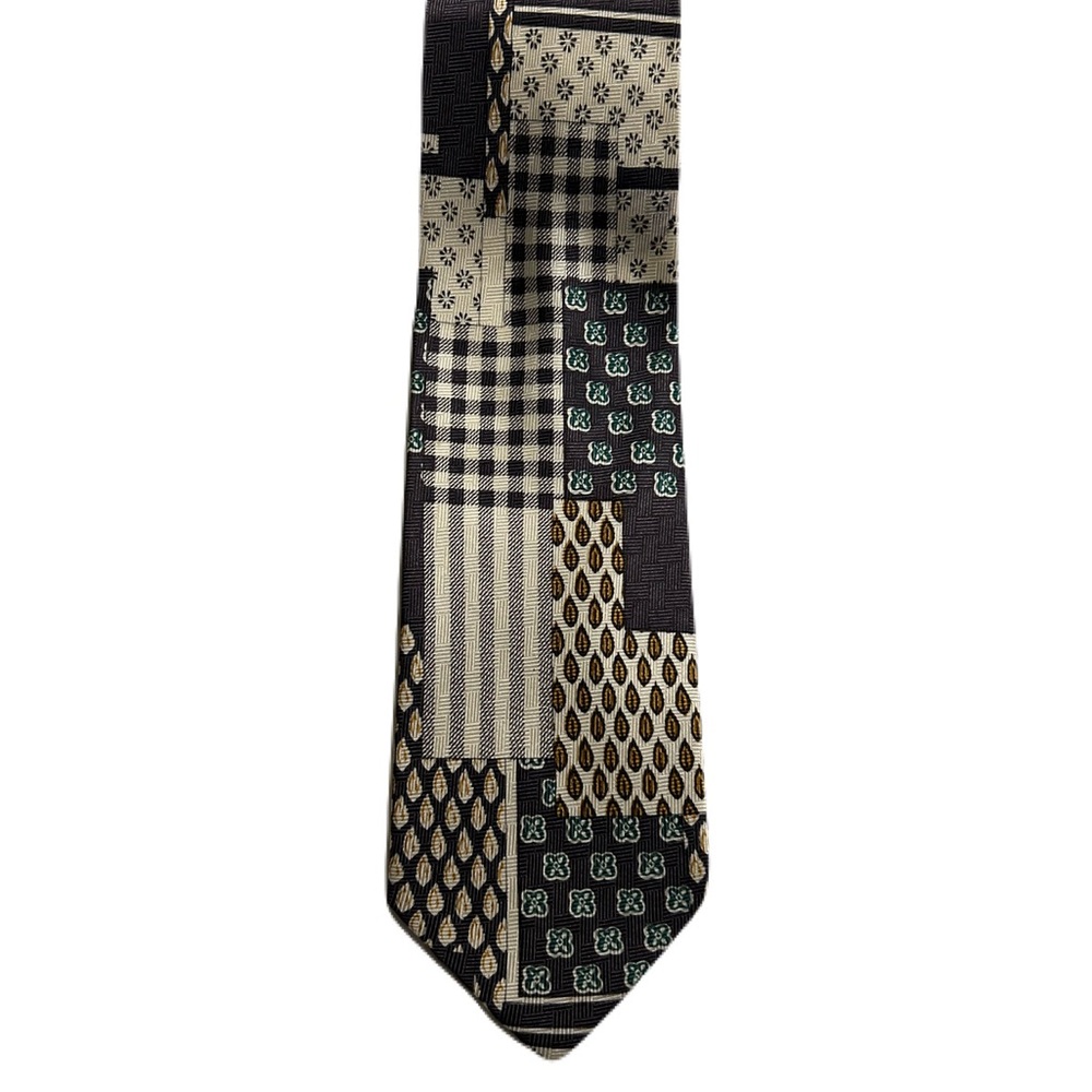 Elegant Brown and Green‎ Patchwork Tie